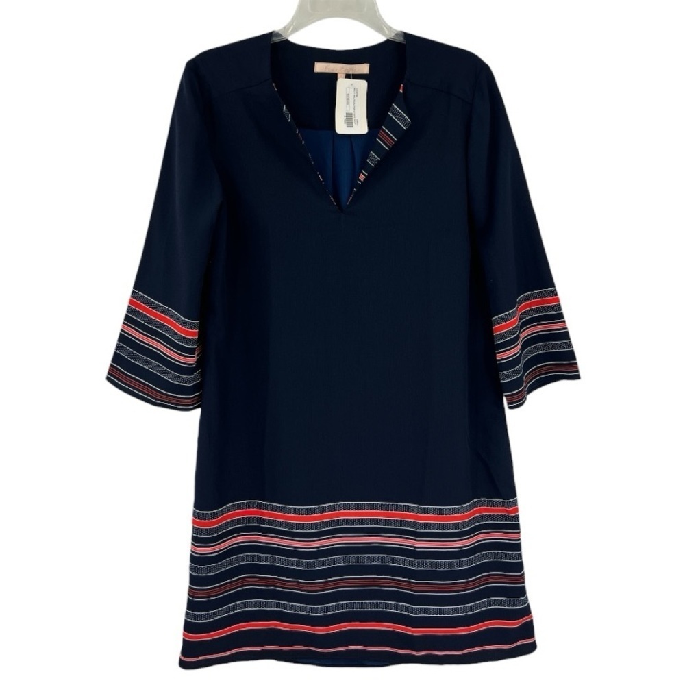 NWT’S Hutch Navy With Multi Stripes V-Neck Lightweight 3/4 Sleeves Dress SZ S